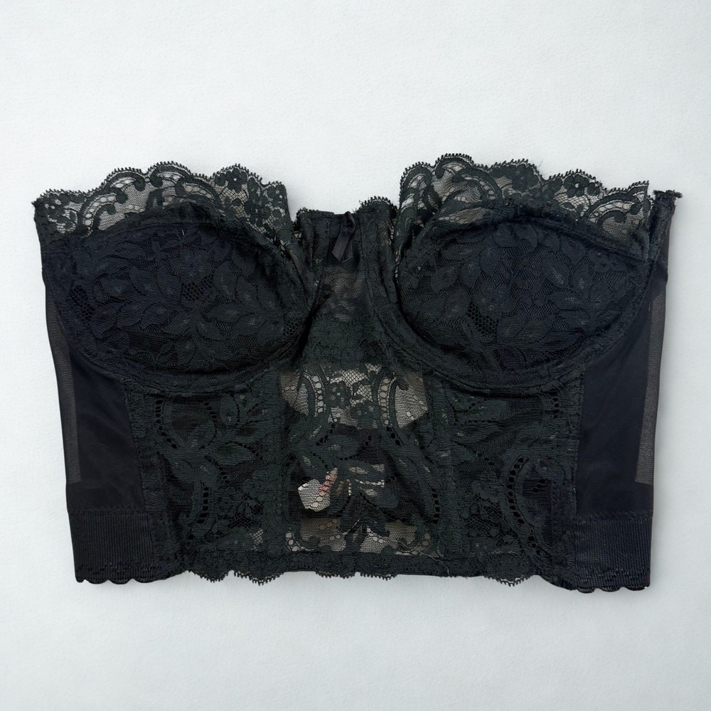 VTG Smoothie Fleur de Lace Strapless Bustier Corset Top Women 36C Black Festival